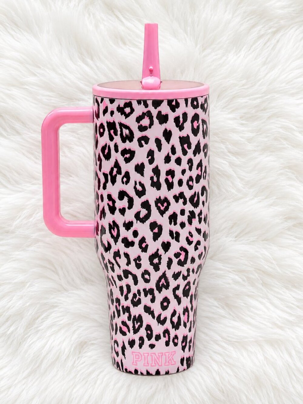 Pink Leopard Print 40oz Traveler Tumbler with Handle & Straw